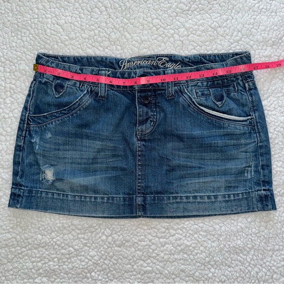 Y2K AE low rise jean denim mini skirt American Eagle distressed 90s 2000s VTG 8 - Picture 7 of 7